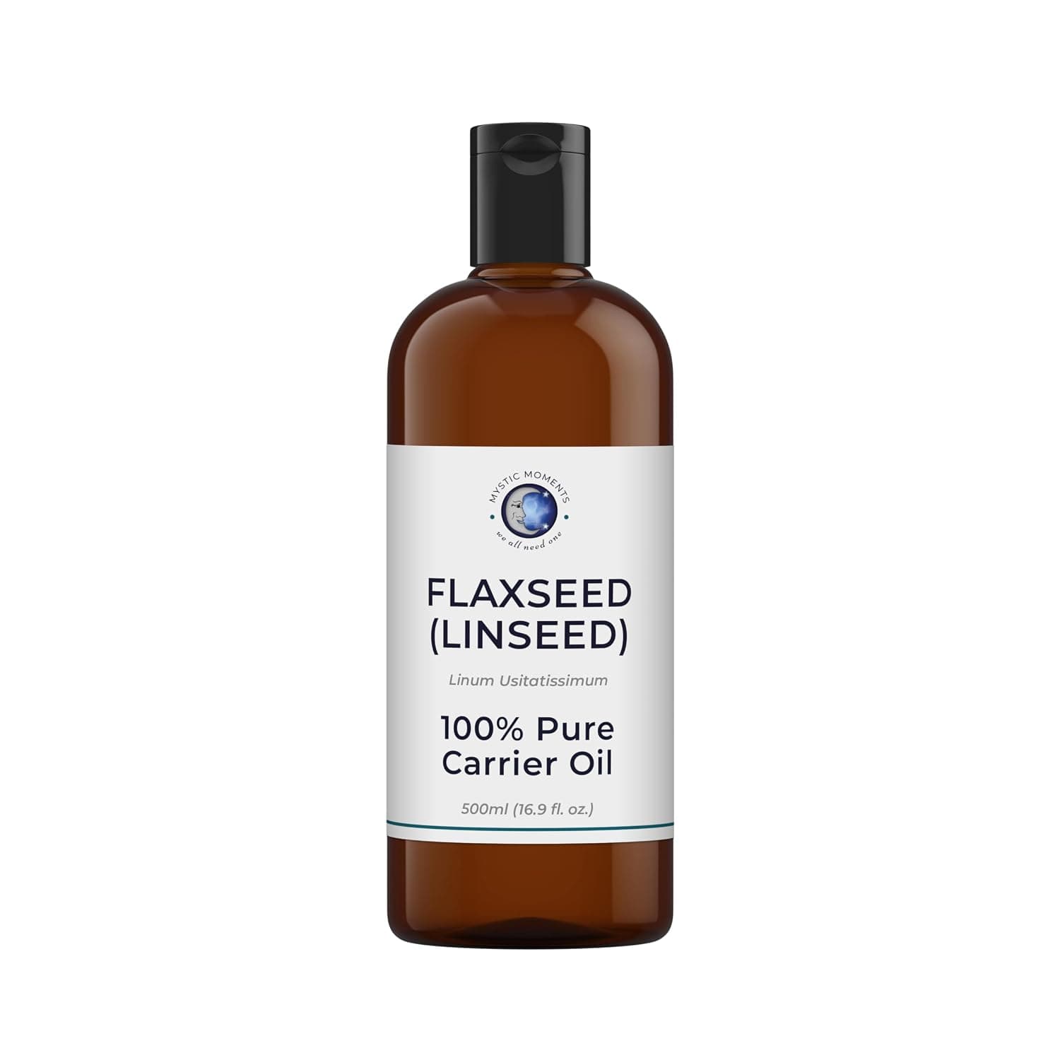 Mystic Moments | Flaxseed (Linseed) Carrier Oil 500ml - Pure & Natural Oil Perfect for Hair, Face, Nails, Aromatherapy, Massage and Oil Dilution Vegan GMO Free | Linseed vegetable oil for skin care, hair, massage and cosmetic formulas.