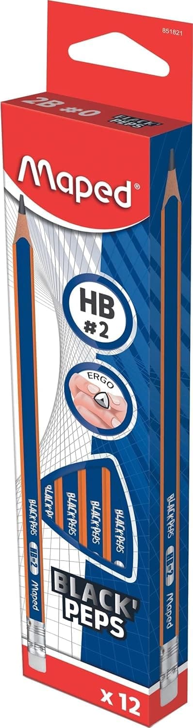Maped Black Peps Graphite Pencil with Eraser 12-Pieces Set, Marina Blue