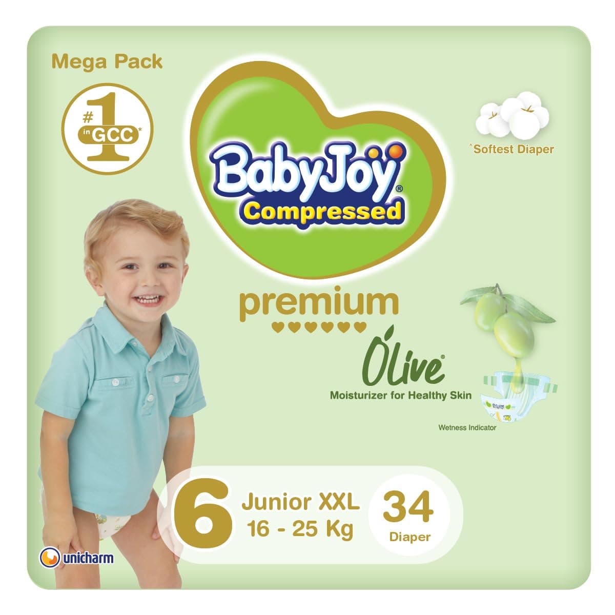 BabyJoy Olive Tape Diaper, Size 6, Junior XXL, 16-25 Kg, Mega Pack, 34 Diapers