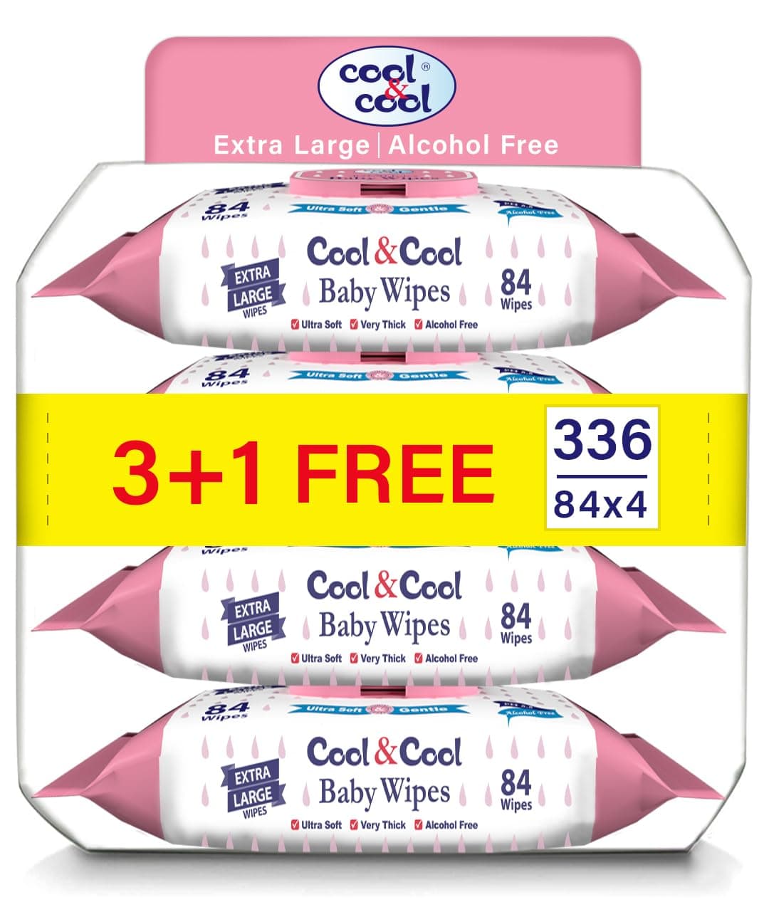 Cool & Cool Extra Large Baby Wipes 84's - Pack of 4