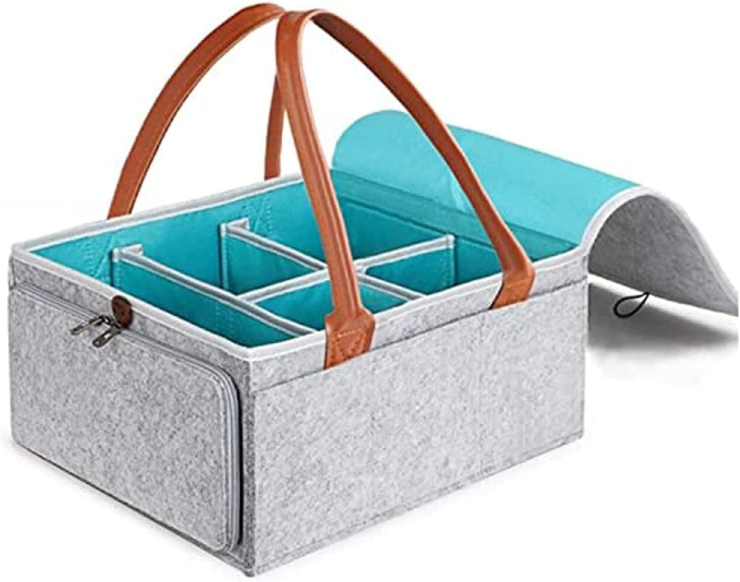 Baby Diaper Caddy Bag With Zipper Lid And Leather Handle, Travel-Friendly Baby Caddy for Infant Essentials, Grey (Grey)