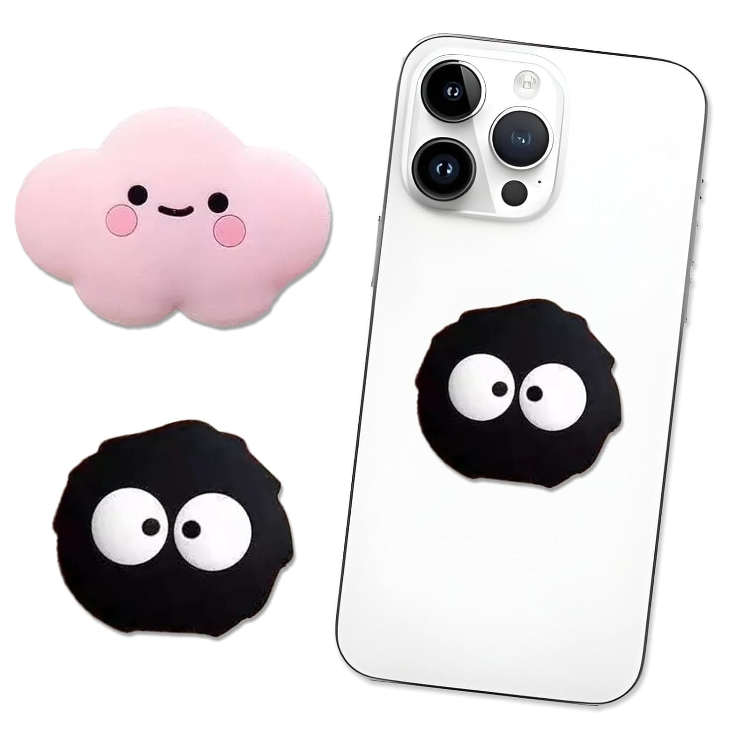 قطعتان من حامل الهاتف بتصميم كرتوني لطيف مع حامل للهواتف الذكية والتابلت، حامل اصبع عالمي قابل للتوسيع، ملحقات جوال امنة لهواتف ايفون وسامسونج وهواوي (تصميم سحابة بينك وفحمي)