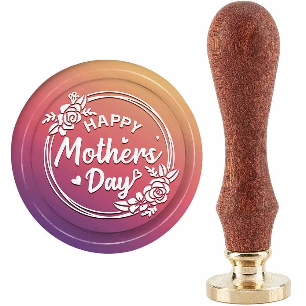 CRASPIRE Happy Mother's Day Wax Seal Stamp - Rose Wreath Pattern, 30mm Brass Head + Wooden Handle - Vintage Style, Reusable & Durable - Perfect for Wedding Invitations, Gift Wrapping & More