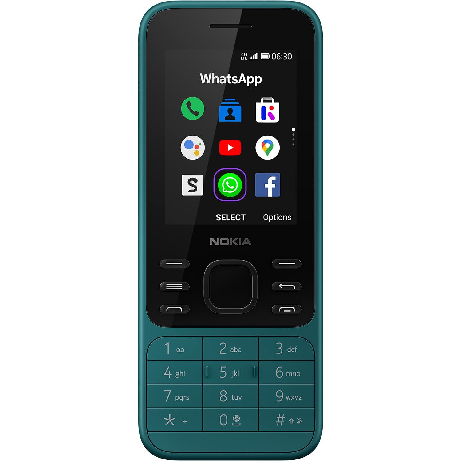 نوكيا 6300 4G غير مقفل ثنائي شرائح الاتصال واي فاي هوت سبوت للتطبيقات الاجتماعية وخرائط جوجل والهاتف المساعد (اخضر سيان)