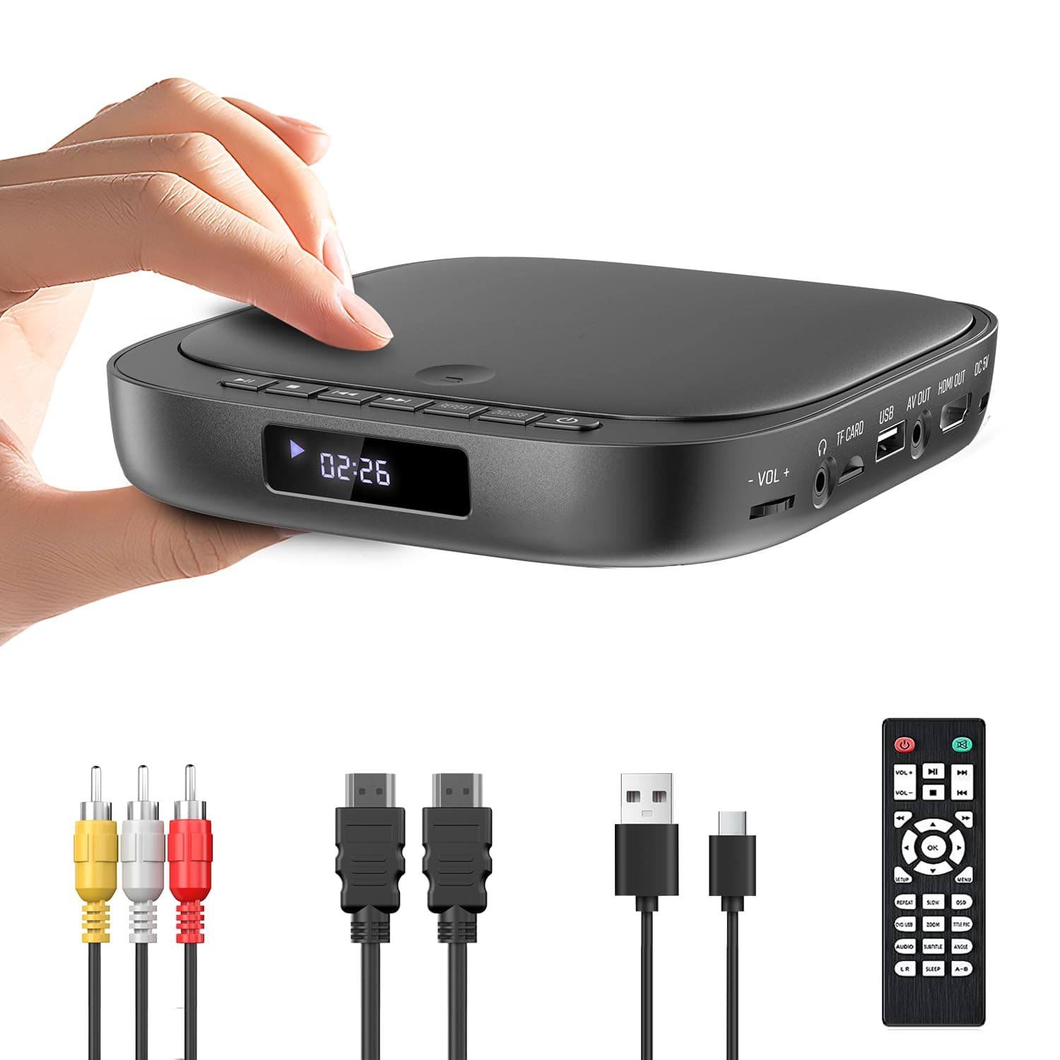 Desobry TV DVD Player With USB/TF Input, Built-in HDMI PAL/NTSC, Multizone, HDMI/RCA Cable, Memory Function