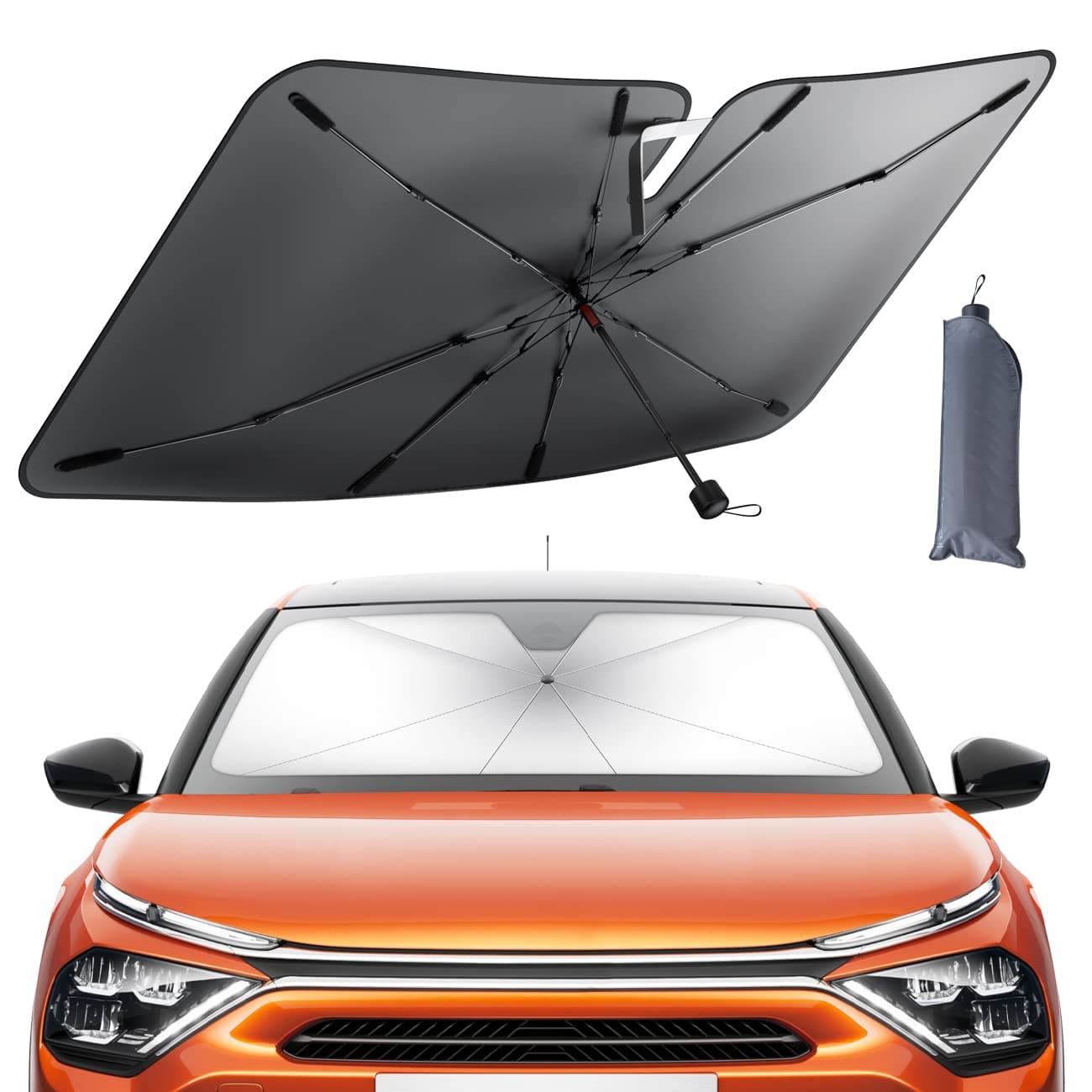 Lamicall Car Windshield Sunshade - 52"x31" [5 Layers Anti UV Coating] Foldable Sun Cover for Auto Car, Car Sunshade, Windshield Sun Shade Umbrella for Car, Sedan, SUV