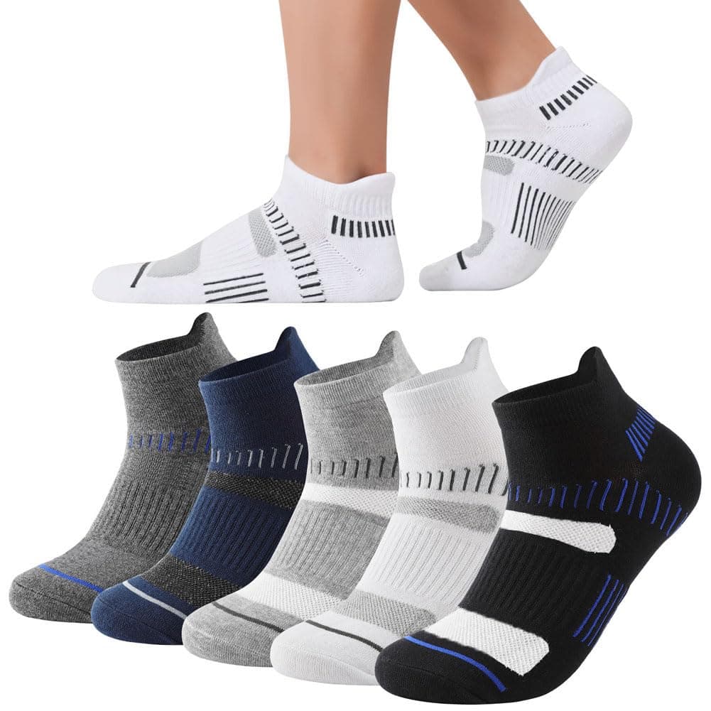 Goodern Mens Ankle Socks,5 Pairs Athletic Sweat-Wicking Anti-Odor Socks With Arch Support Unisex Non Slip Breathable Low Cut Ankle Sock Multicolour Sport Sock for Daily Exercise Running,Free Size