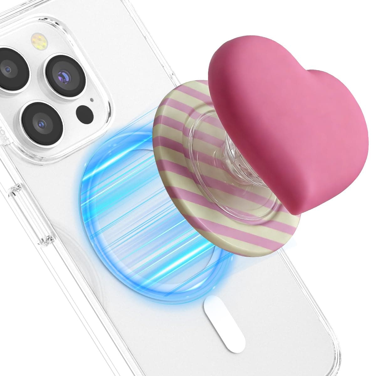 تي تيرسيلي حامل موبايل مغناطيسي من السيليكون على شكل قلب متوافق مع ماج سيف، ملحقات جوال ايفون الذكية والتابلت (ارجواني ماجنتا + شريط اصفر وردي)