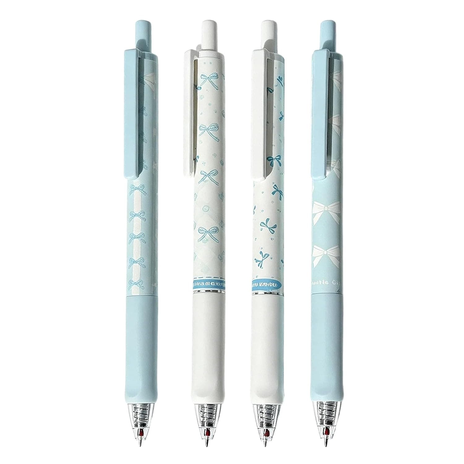 4Pcs Bow Pens, Smooth Blue Gel Pens, Aesthetic Personalised Pens for School and Office, Cute School Stationery Set for Girls and Women and Students