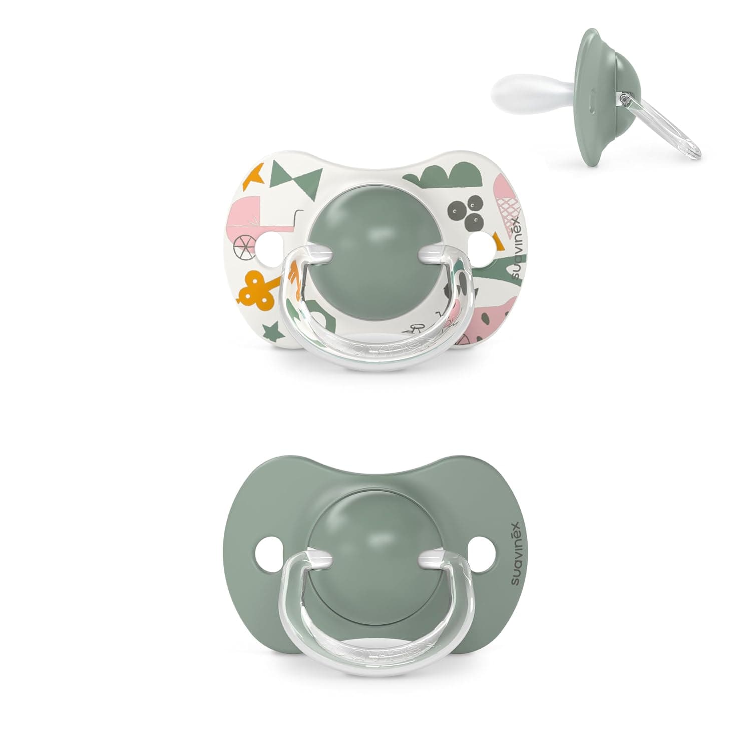 Suavinex Set of 2 Soothers with Symmetrical Silicone Pacifier SX Pro for Children + 18 Months, Flat Flexible Teat, Walk in the Park Green