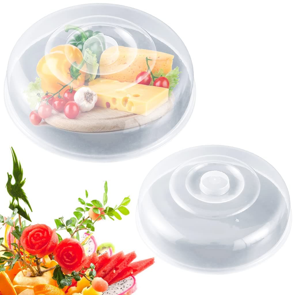 HASTHIP® 2 Pack Microwave Splatter Cover for Food, BPA-Free Plastic Vented Lid with Easy-Grip Handle, Food Grade PP Microwave Plate Cover, Multi-Use Dome for Heating, Serving, Camping (7.87'
