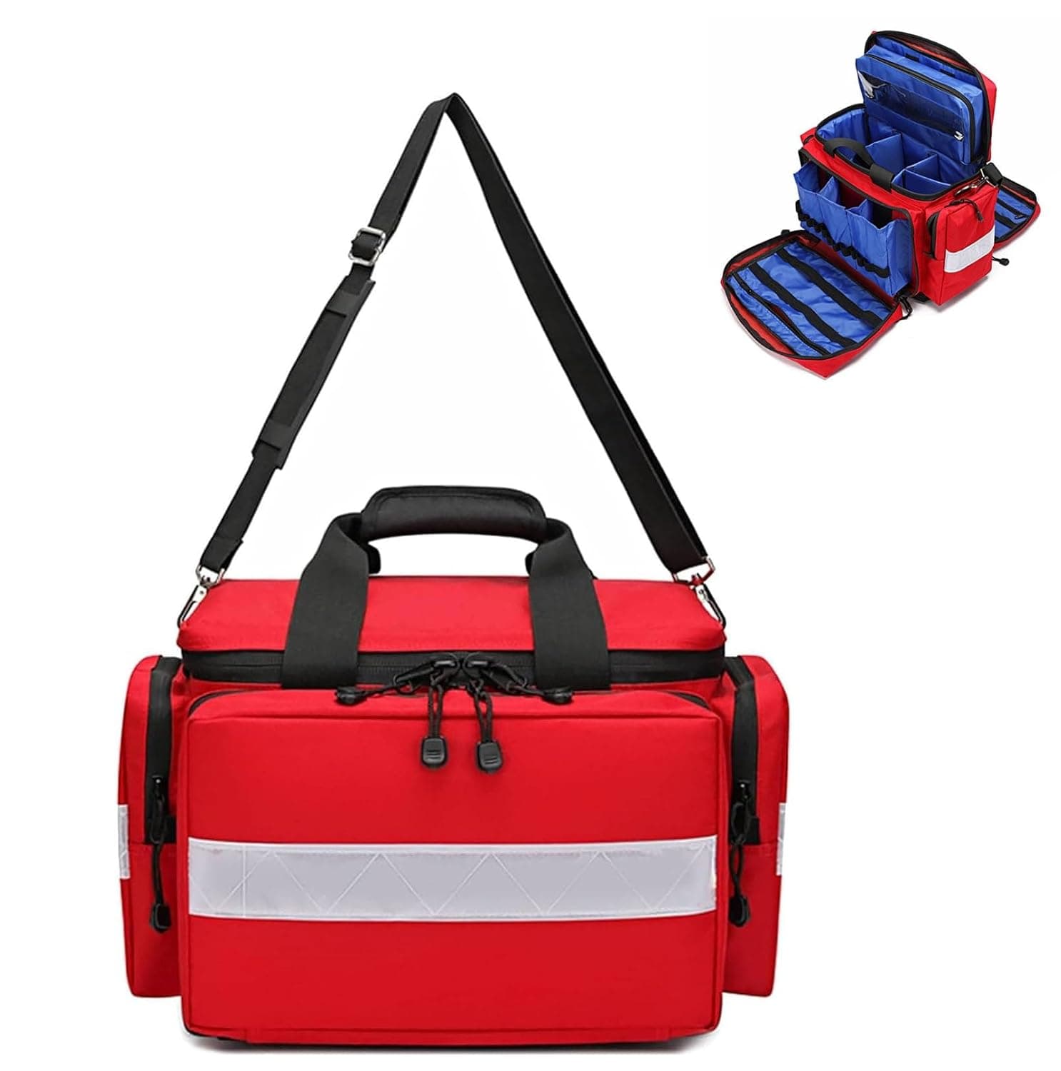 Professional Medical First Aid Bag with Detachable Dividers for Emergency Trauma, Home Health Care, EMT, and EMS Nurse Use(Red)