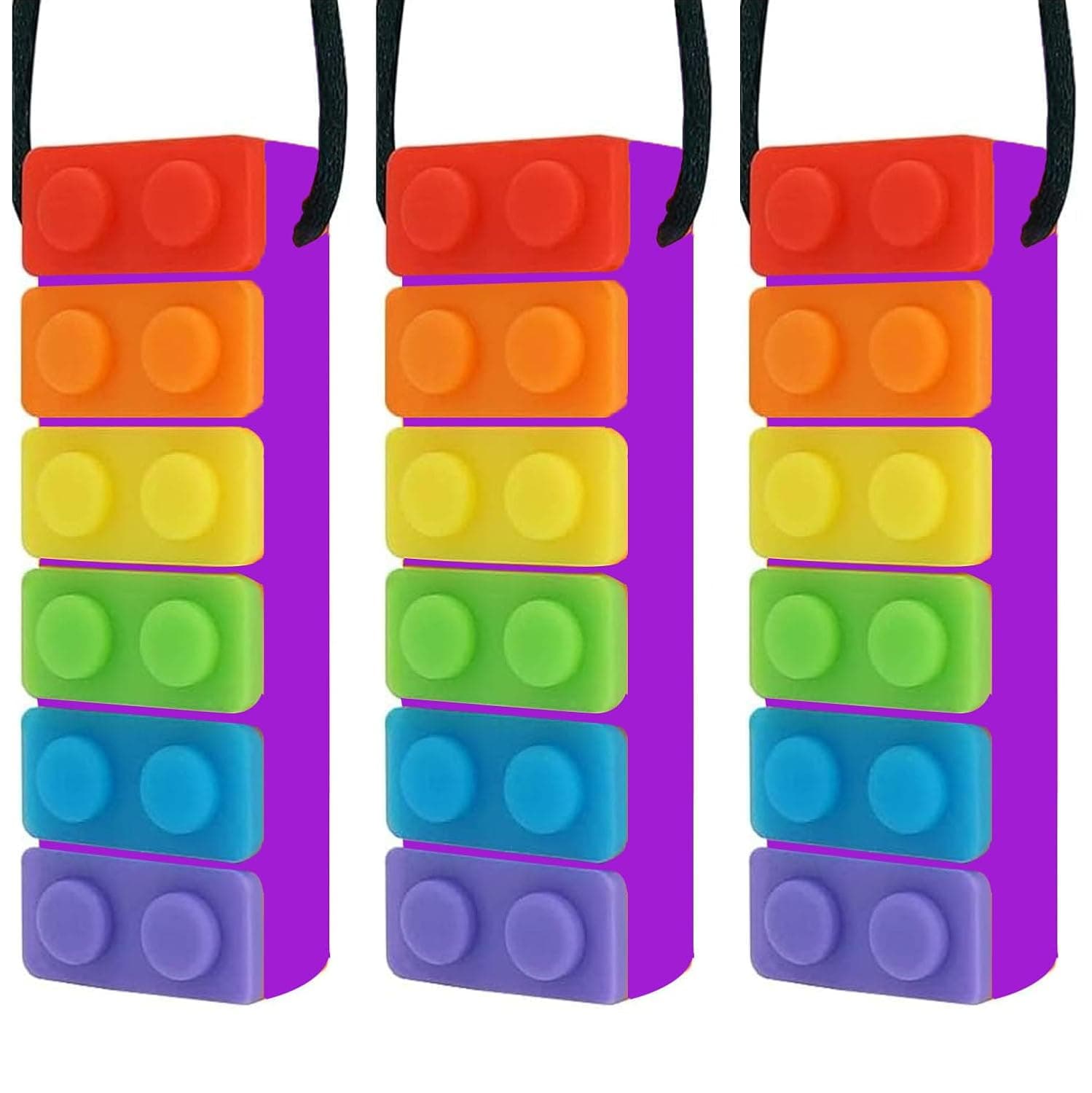 FUNI Chewing Necklace, Sensory Chewing Necklace Set,Suitable for Children with ADHD, Teething, Autism, Occlusal Needs, Oral Exercise Chewing Stick, Food-Grade Silicone Safety (3PCS Purple)