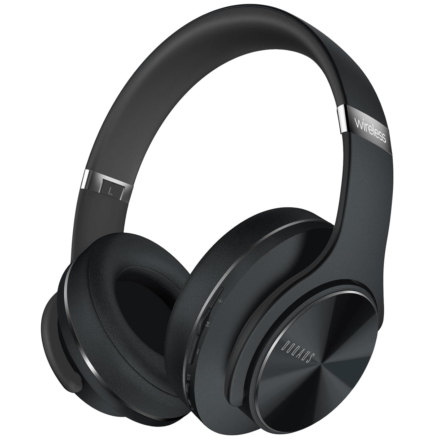 دوكياس سماعات داخل الأذن بلوتوث فوق وقت تشغيل 52 ساعة لاسلكية 3 اوضاع معادل الصوت راس ستيريو هاي فاي قابلة للطي اغطية بروتين ميموري ناعمة ميكروفون مدمج ووضع سلكي للجوالالكمبيوتر أسود