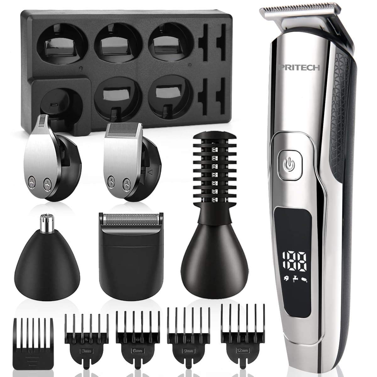 Beard Trimmer for Men Electric Hair Clipper Cordless Mens Grooming 6 in 1 Kit, Hair Trimmer & Mustache Trimmer & Nose Hair Trimmer& Foil trimmer with Blade Waterproof USB Rechargeable & LED Display