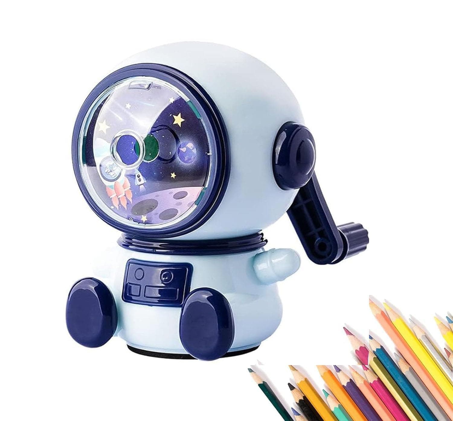 Aputue Manual Pencil Sharpener, Hand Crank Cute Astronaut Device with Large Container, Adjustable 3 Point Modes, Manual Pencil Sharpener for Kids Student School Office Home and Drawing