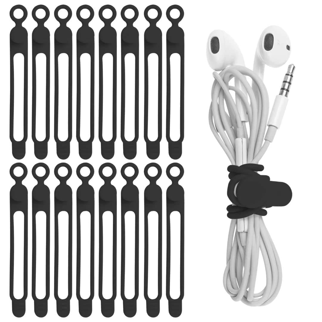 Silicone Cable Ties, Cord Organizer Cable Management(16Pcs-Black) | Reusable Cord Ties for Electronics, Office Desk Accessories, Home Travel Essentials, Easy to Use, 4.2 Inch