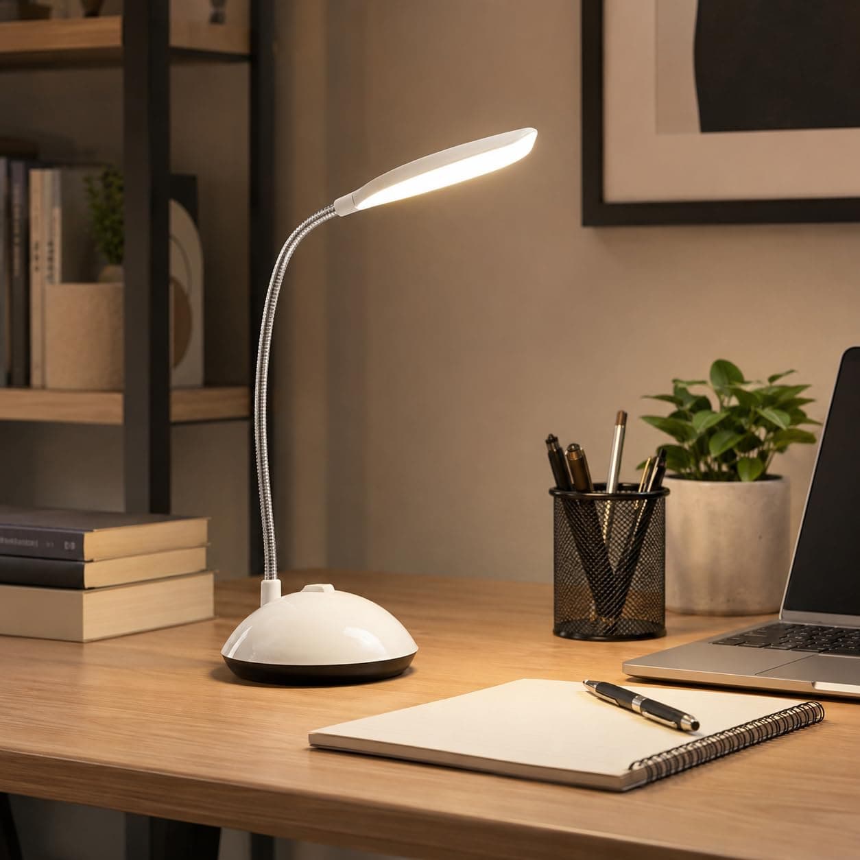 Small LED Desk Lamp for Study Reading Light, Home Office Bedroom College Dorm Room Essentials,White