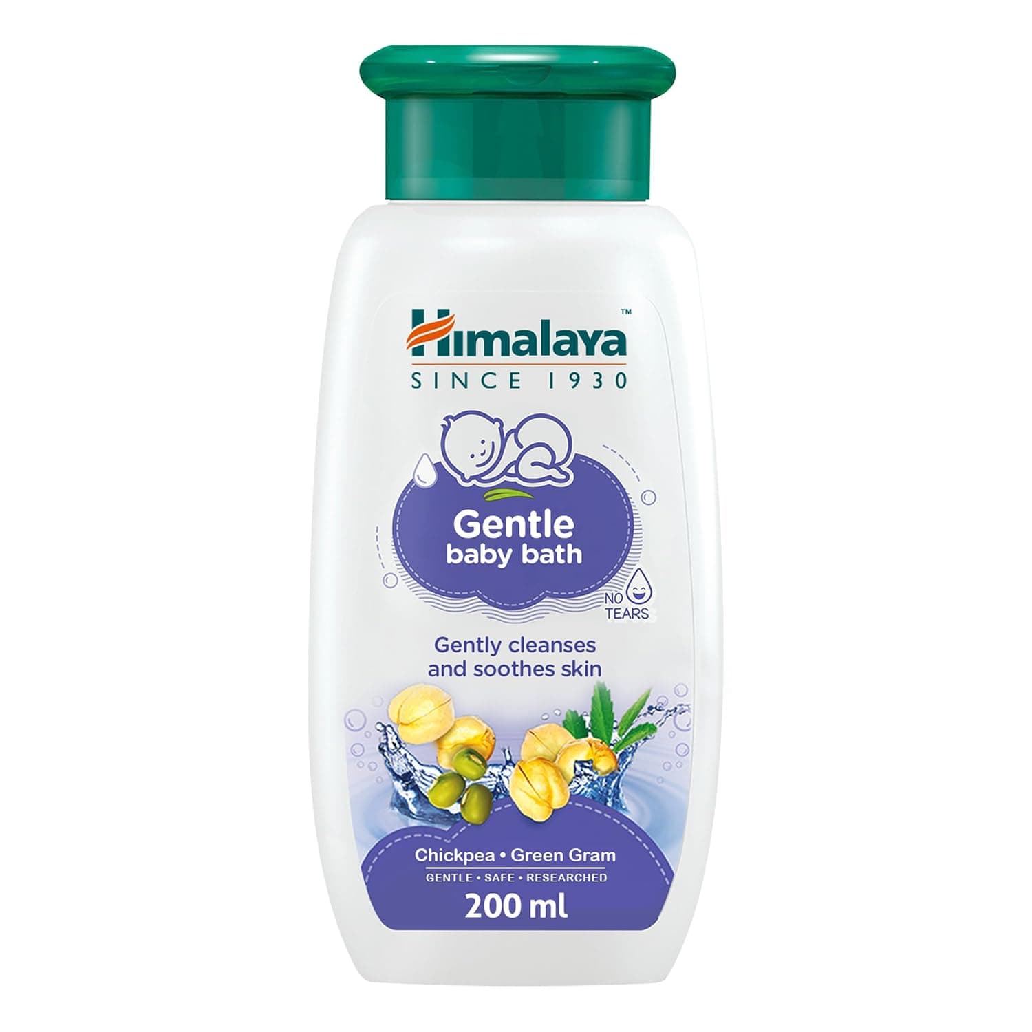 Himalaya No Tears Gentle Baby Bath, 200ml – Gently Cleanses & Soothes with Chickpea & Green Gram | Skin-Friendly pH, Mild Fragrance | Free from Alcohol, Parabens & Sulphates