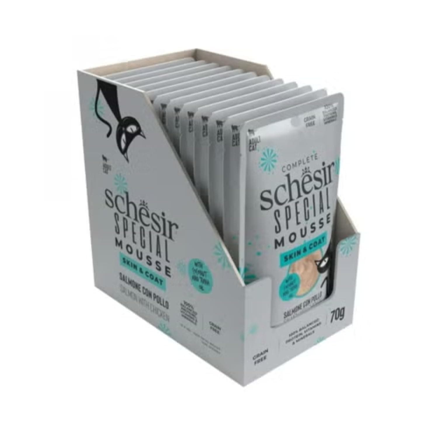 Schesir Special Mousse (Skin & Coat) For Cat - Salmon With Chicken 70g x 12 Pouch