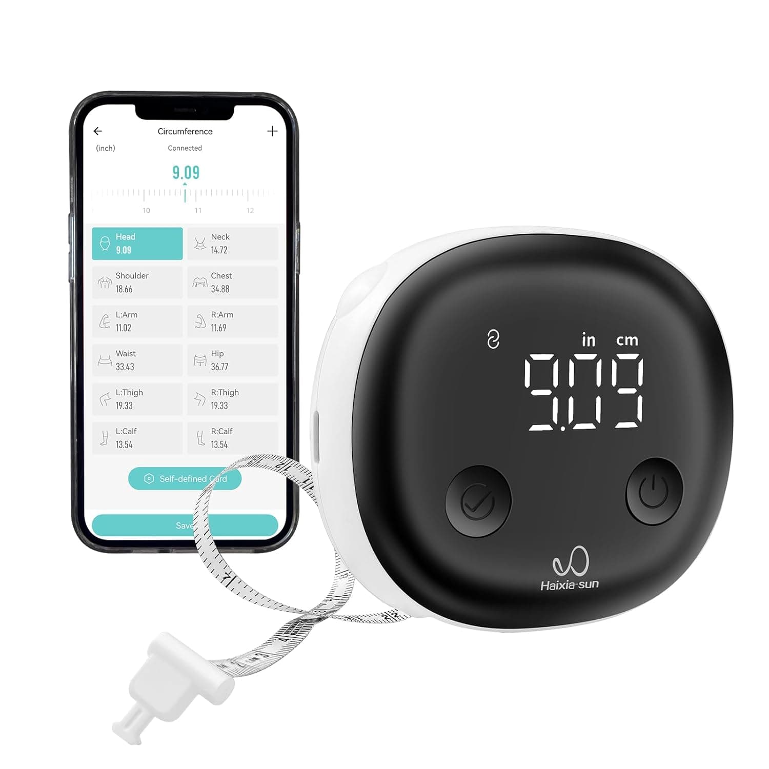 Fitdays Smart Body Tape Measure, Bluetooth Digital Measuring Tape with LED | One-hand Retractable Tape with Lock, Fitness & Weight Loss Tracker for Waist/Hips/Arms/Legs, Fitdays App Sync, Type-C (BLACK)