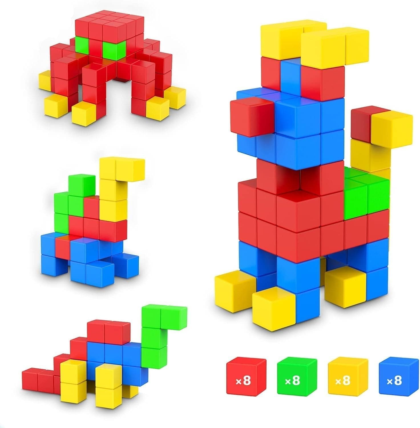 Joyzzz Toy Building Blocks, 32 Pcs Magnetic STEM Set, Educational Construction Toys for Kids, Safe Durable 3D Playset for Toddlers Preschool Learning, Creative Gift for Boys Girls Ages 3-8
