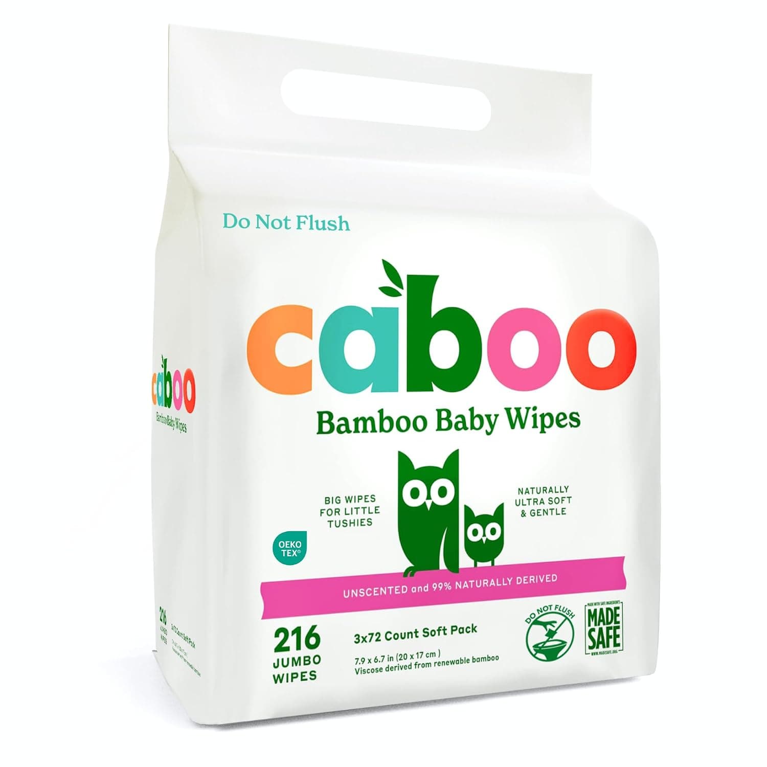 Caboo Tree-Free Bamboo Baby Wipes, Eco-Friendly Naturally Derived Baby Wipes for Sensitive Skin, 3 Resealable Peel Tab Travel Packs, 72 Wipes Per Pack, Total of 216 Wipes