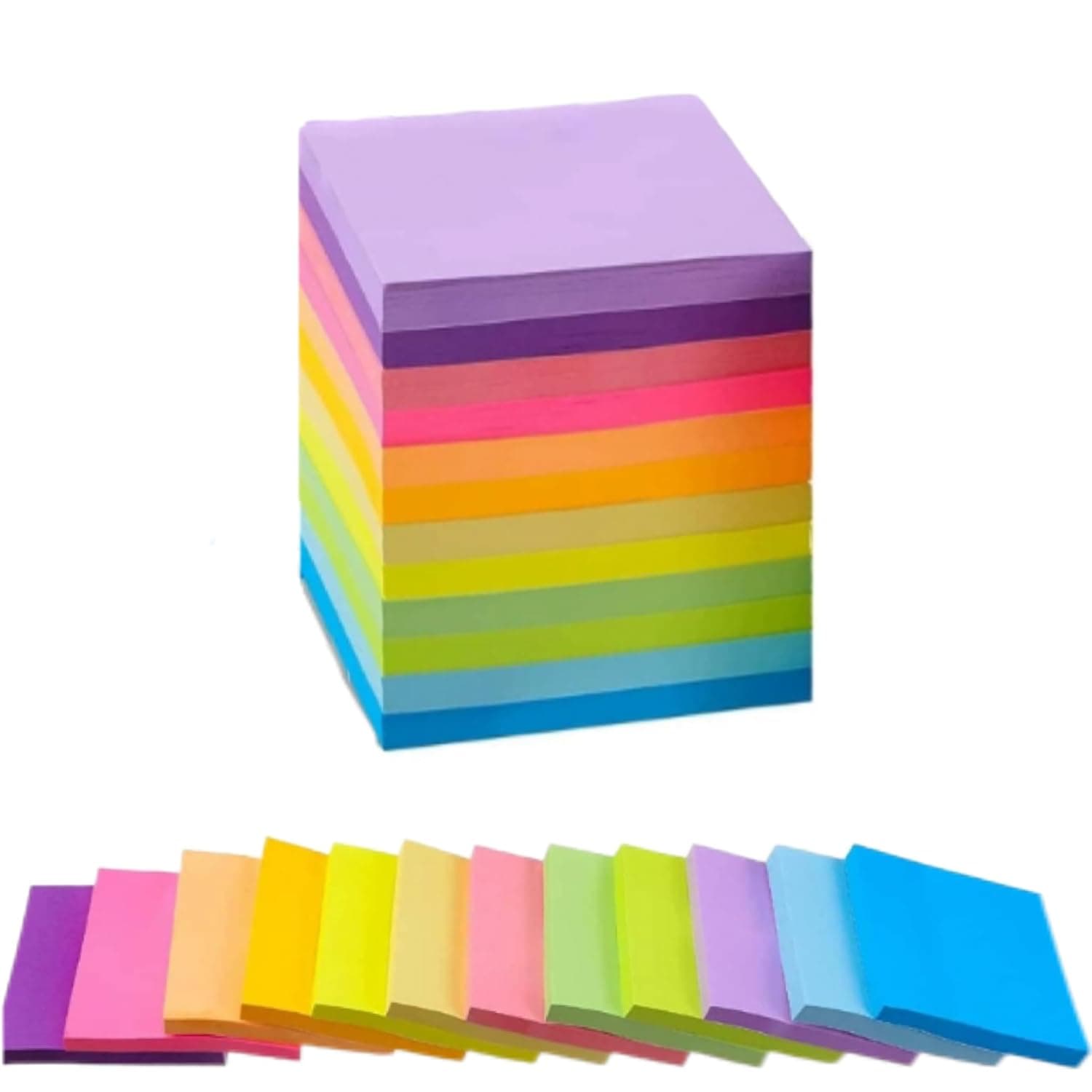 SKY-TOUCH Sticky Notes 3x3 inch, 600 Sheets Self-Stick Fluorescent Colored Post-it Notes, Easy to Post & Tear for Home, Office, Notebook(12 color, 600 Sheets Total)