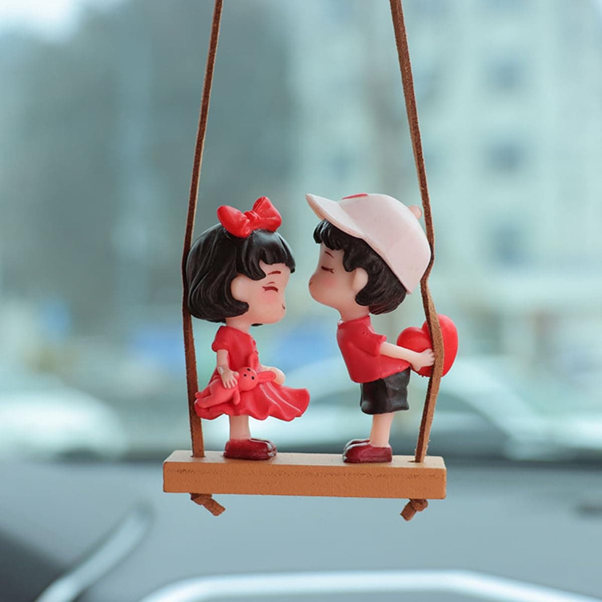 Cute Swinging Couple Car Hanging Ornament, Cartoon Boy and Girl Lovers Rear View Mirrior Hanging Accessories, Car Interior Decorations Charm Pendant for Men Women Teens Gift (Standing Couples)