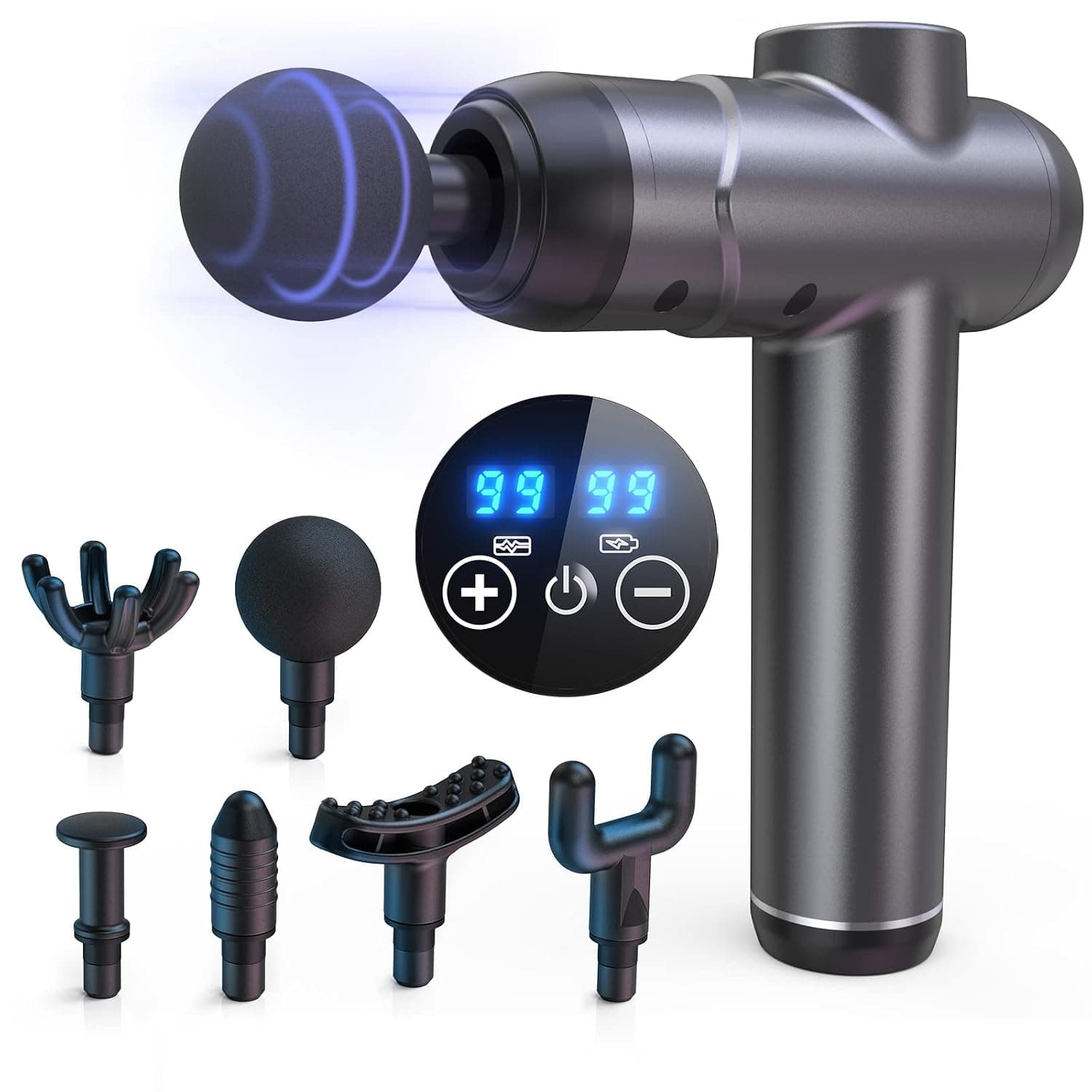 Massage Gun, Massage Gun, 99 Speed Massager, 16 mm Deep Muscle Massager with 6 Massage Heads and LED Touch Screen for Muscle Relaxation (Silver)