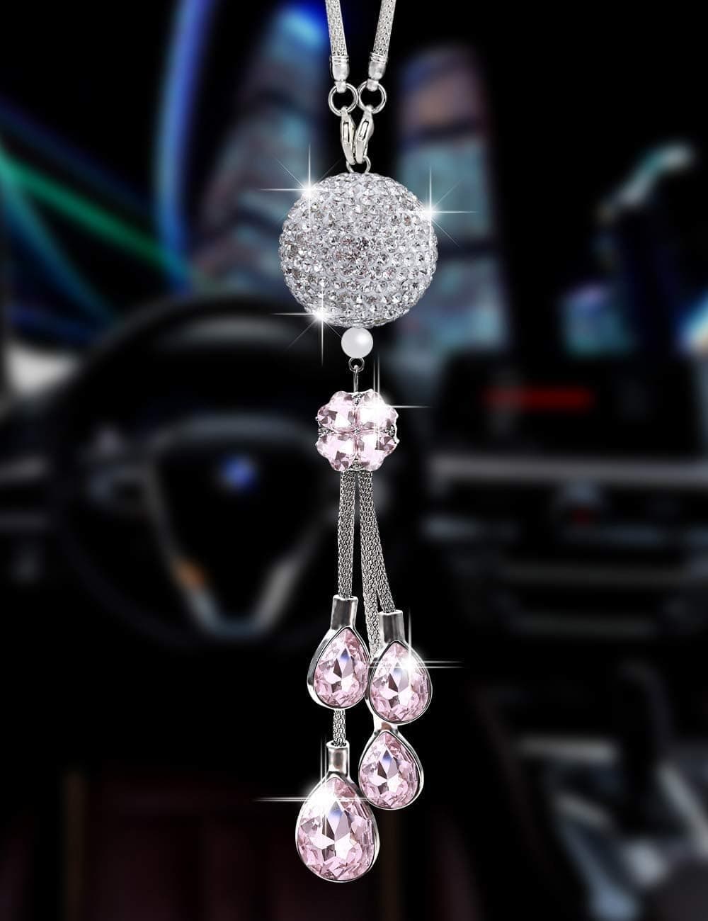 Joyzzz Car Hanging Ornament, Lucky Crystal Car Hanging Accessories, Diamond Pendant Mirror Hanging Accessories, Car Charm Auto Interior Decoration Rear View Mirror Charm