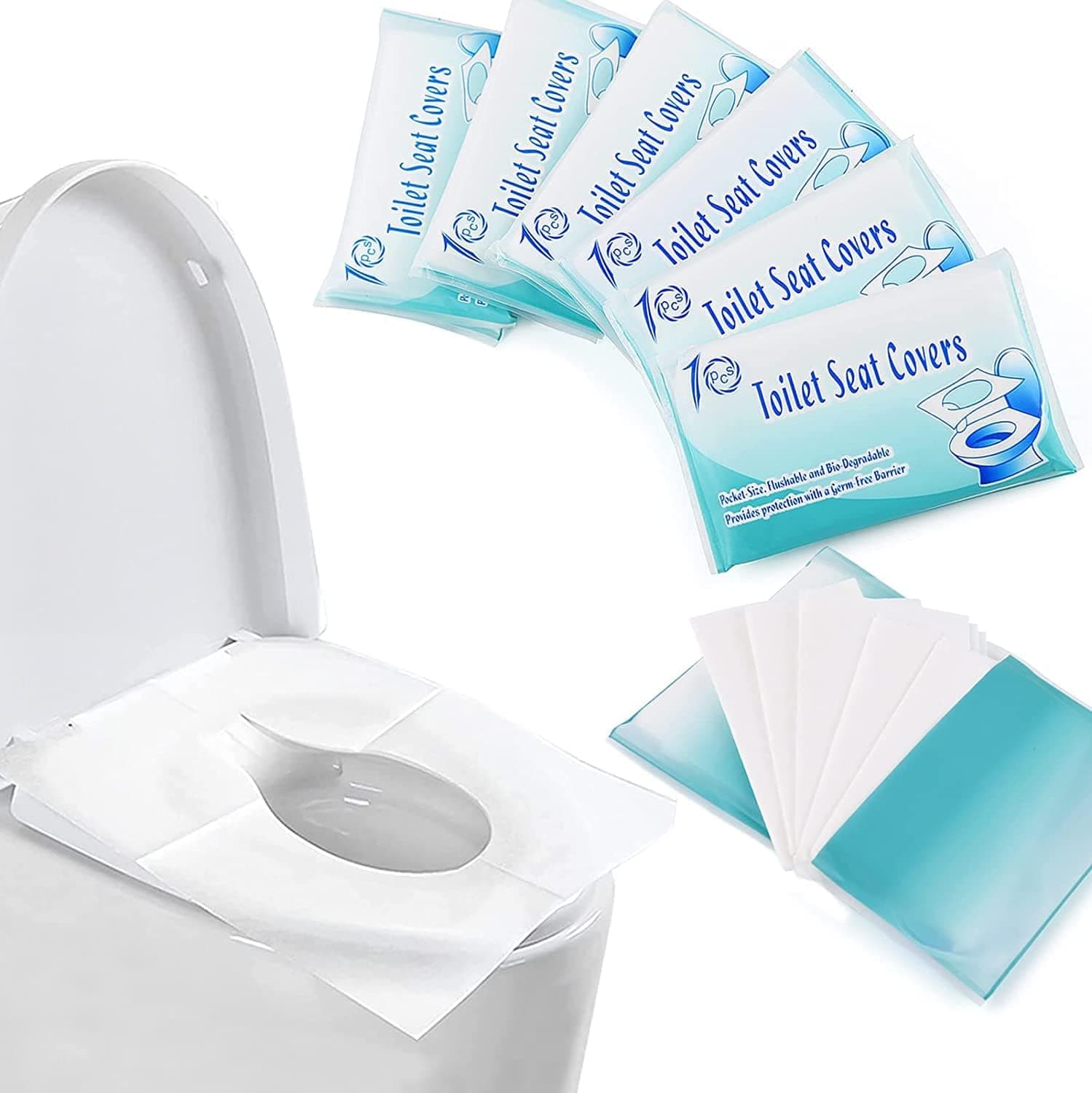 Bukela 60 Pcs Disposable Paper Toilet Seat Covers, Toilet Seat Paper Pads Non-Slip Clean Toilet Covers Travel, Paper Liners for Restroom, Bathroom, Travel, Camping, Kids Training