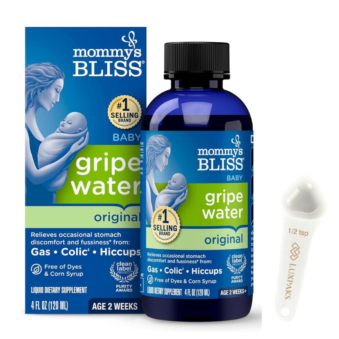 Baby Care Set: Contains Mommy’s Blis Gripe Water for Infants, 4 fl oz with LUXPAKS Measuring Spoon