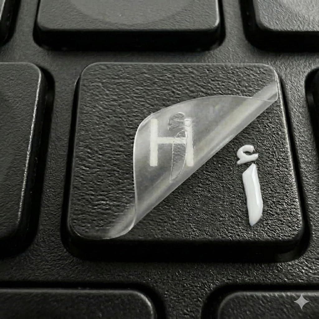 Arabic Keyboard Stickers – 3D Transfer Lettering | No Residue, Transparent-Free Design | Easy Application for Laptop & Desktop | Perfect for Arabic Typing – Clean, Factory Look (White أبيض)