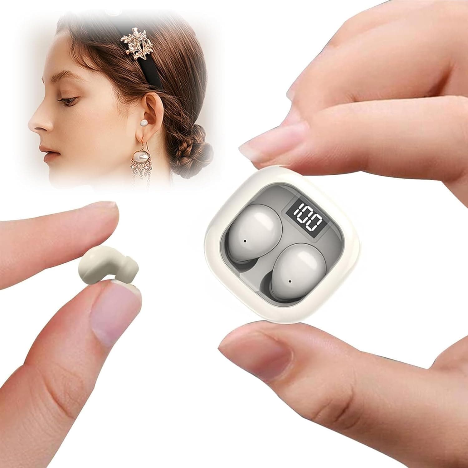 سماعات اذن صغيرة غير مرئية من ميزني، سماعات اذن بلوتوث لاسلكية، سماعات اذن صغيرة صغيرة للنوم في العمل، مقاومة للماء IPX7، سماعات اذن مخفية سرية للاذنين الصغيرة (جلد)