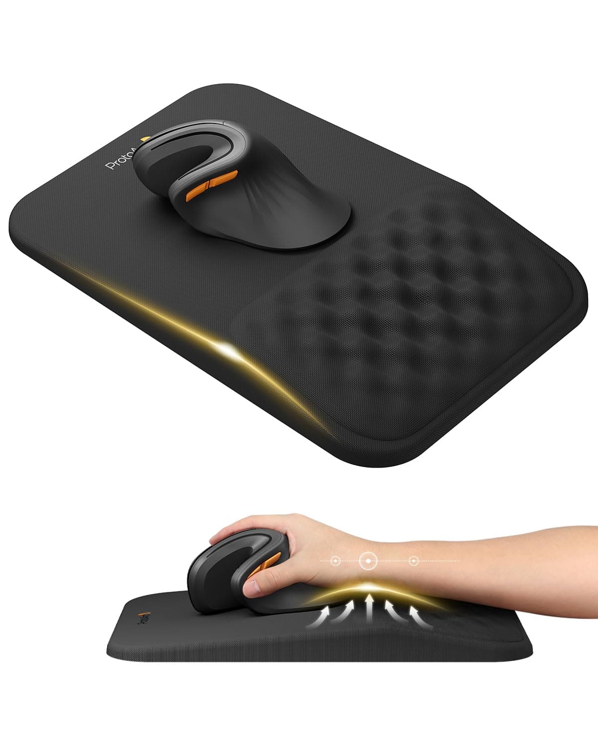 ProtoArc Mouse Mat Wrist Support, Ergonomic Mouse Pad with Massage Design for Pain Reilef, Non-Slip PU Base, Soft Memory Foam, Lycra Mousepad for Computer, Laptop, Office, Desk, MP50, Black | 8° Angle, Lycra Surface, Non-Slip PU Base, 30 × 20 × 4 cm, Comfortable Use, for Computer, Laptop, Office, Black