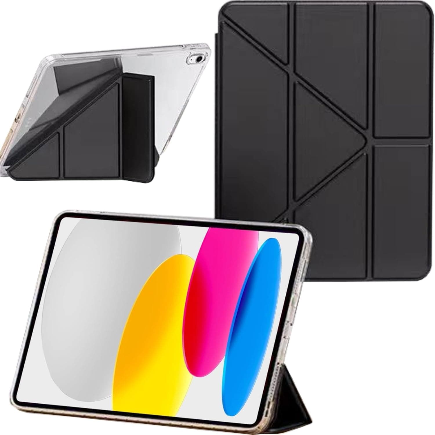حافظة حماية من فيرتبولي متوافقة مع ايباد (A16) الجيل 11 11 انش 2025/ الجيل العاشر 10.9 انش 2022 مع حامل قلم، حامل ثلاثي الطي 6 في 1 على شكل حرف Y، غطاء حماية خلفي صلب من الاكريليك (اسود)