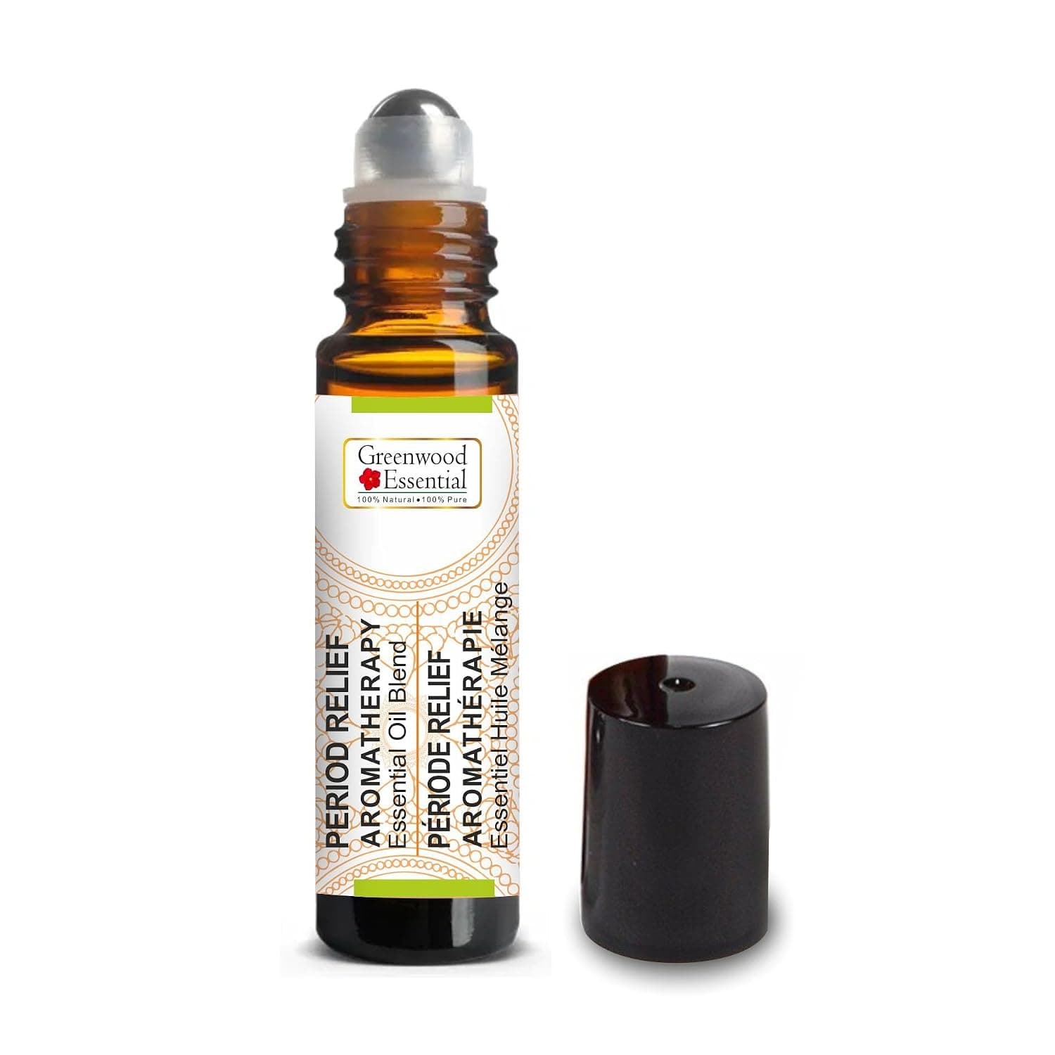 Greenwood Essential Period Relief - Essential Oil Blend to reduce Menstrual Discomfort with Rosewood, German Chamomile, Clary Sage, Geranium & Spearmint Essential Oils 10ml (0.33 oz)