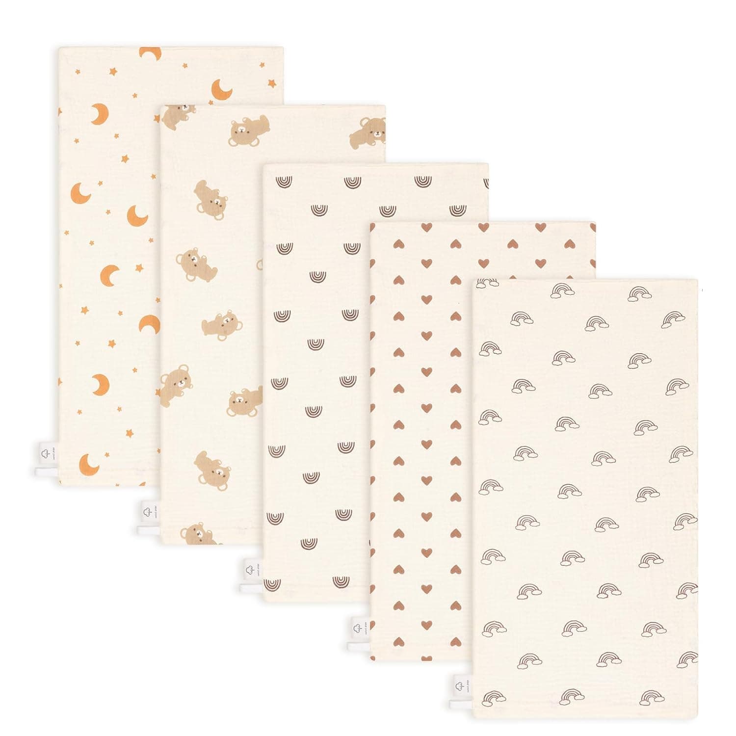 Baby Muslin Cloths, 5-Pack Cotton Burp Cloths 25x50cm, Soft Absorbent Washcloths for Wiping Feeding Bathing, Multi-Use Burp Cloths Bibs Wipes, Essential Newborn Gift Set for Baby Shower