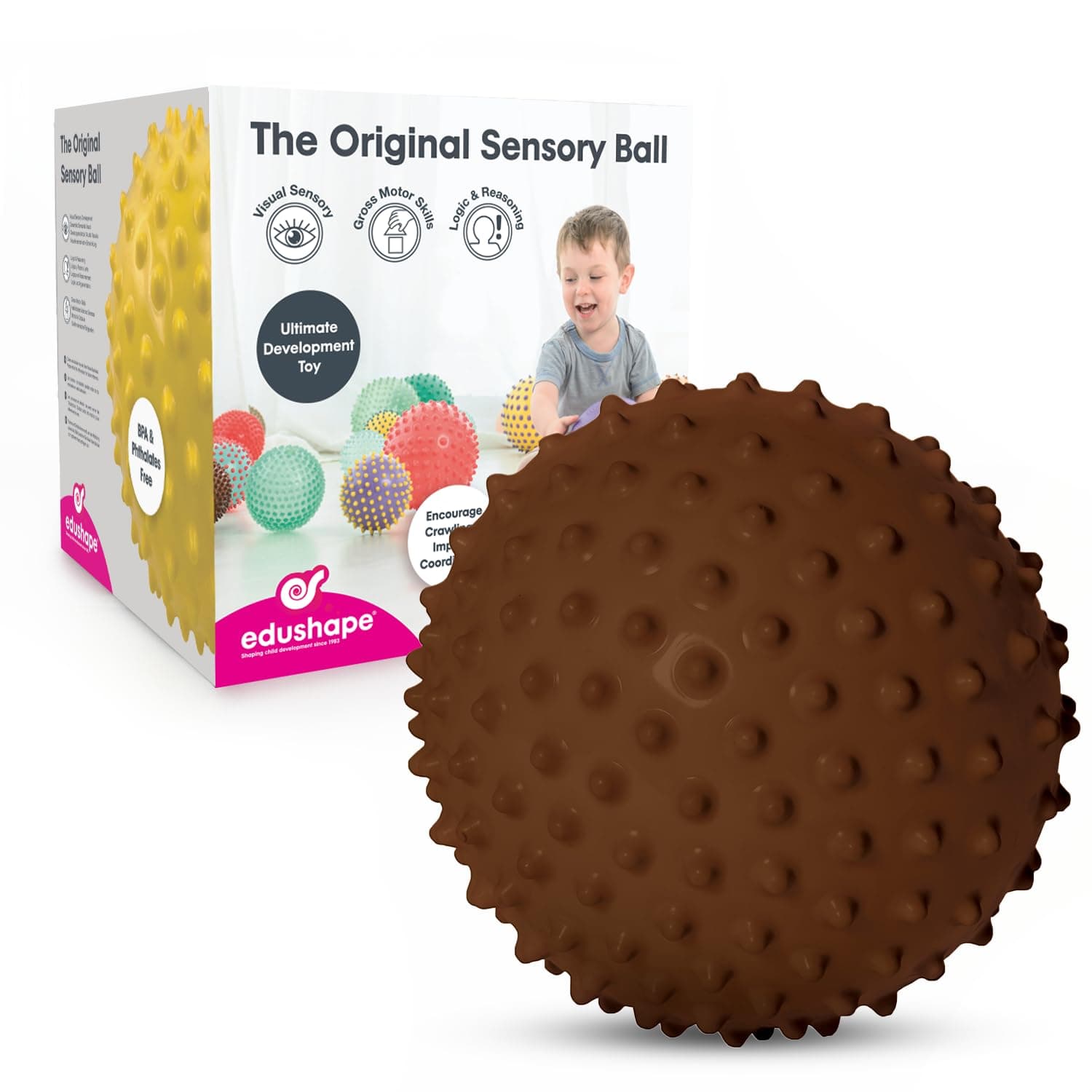 'Edushape The Original Sensory Ball for Baby - 7'' Baby Ball That Helps Enhance Gross Motor Skills for Kids Aged 6 Months & Up - Vibrant, Colorful and Unique Toddler Ball'