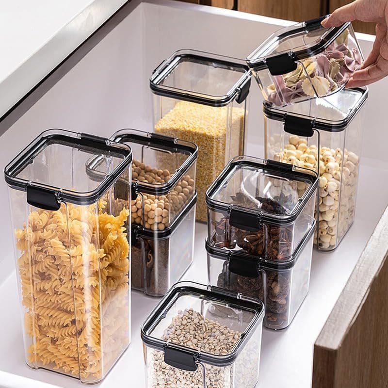 Airtight Food Storage Containers 60oz,Stackable Clear Plastic Canisters with Lids for Kitchen Pantry Organization of Dry Food,Spices,Cereals,Snacks