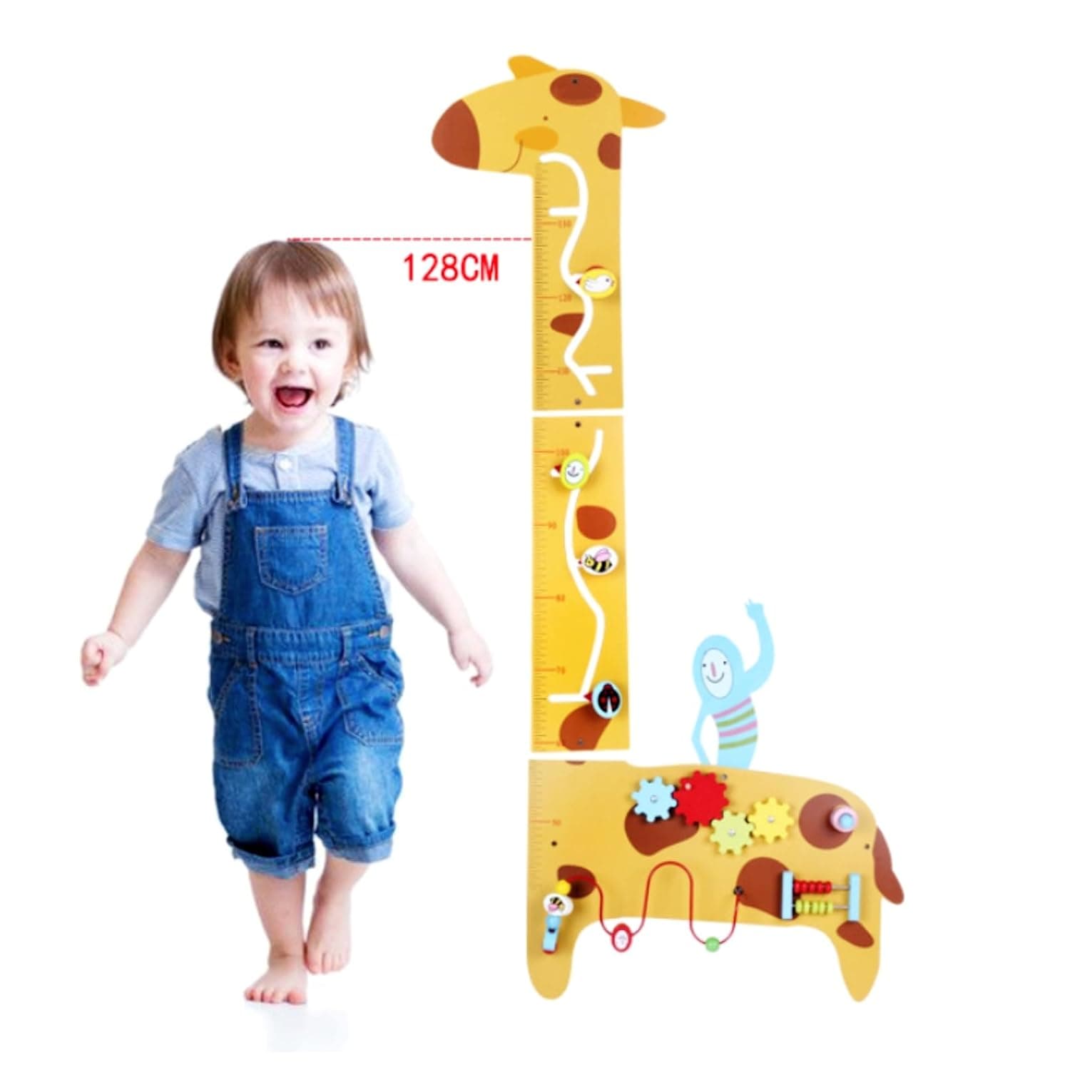 Andanna Activity Wall Panels for Toddlers 7 in 1 Multifunctional Giraffe Wooden Height Ruler, Montessori Learning Activity Center Children's Daycare Nursery Playroom Essentials (Giraffe)