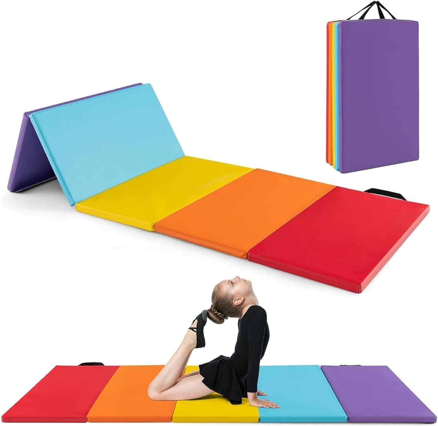 Oasisgalore Foldable Gymnastics Mat for Gym, Gymnastics Mat Equipment Exercise Yoga Mat for Home Workout (180 x 60 x 5 cm) (Multicolor)