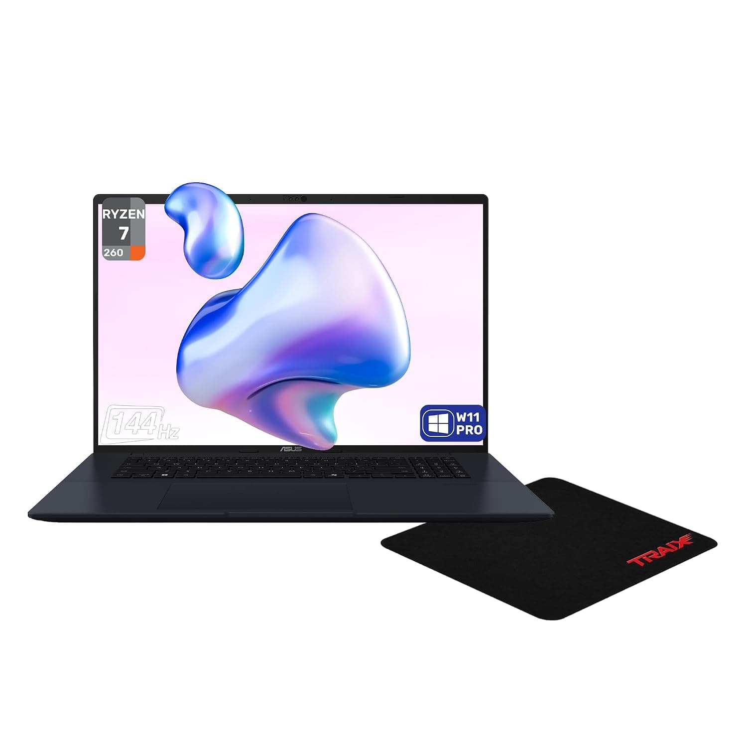 ASUS Vivobook Copilot+ Laptop, AMD Ryzen 7-260, 64 GB DDR5 RAM, 4 TB PCIe SSD, 18" WUXGA (1920x1200) 144Hz IPS Display, AMD Radeon Graphics, Backlit Keyboard, W11 Pro, Quiet Blue + Traix Mousepad