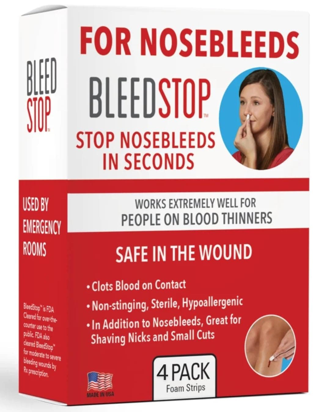 BleedStop First Aid for Blood Clotting, Trauma Kit, Blood Thinner Patients, Camping Safety, and Survival Equipment for Moderate to Severe Bleeding Wounds or Nosebleeds - (pack of 4), 18g