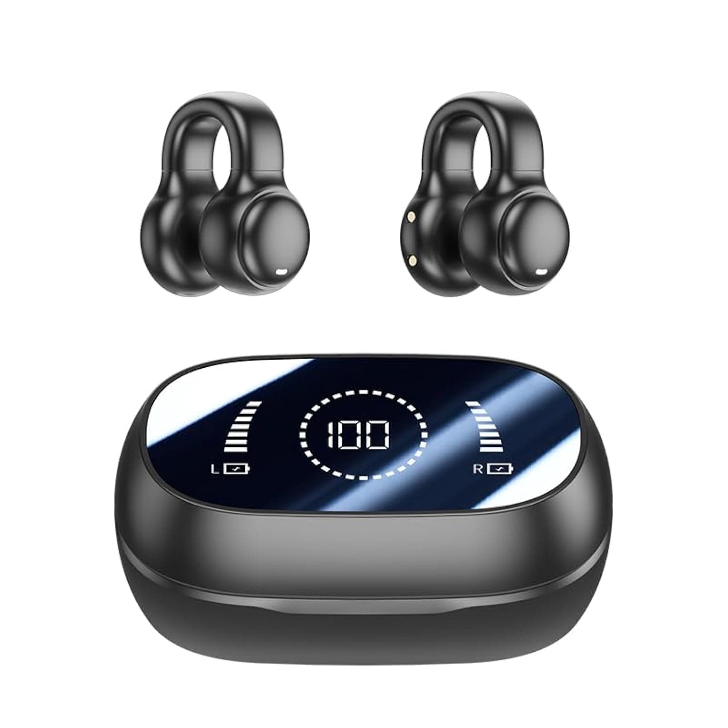 Wireless Bluetooth Earbuds, Open Ear Earbuds，Sport Earbuds, Clip-on Earphones, Noise reduction, water resistance, Hi-Fi sound quality, suitable for playing games,to music (LED Display) (M47.black)