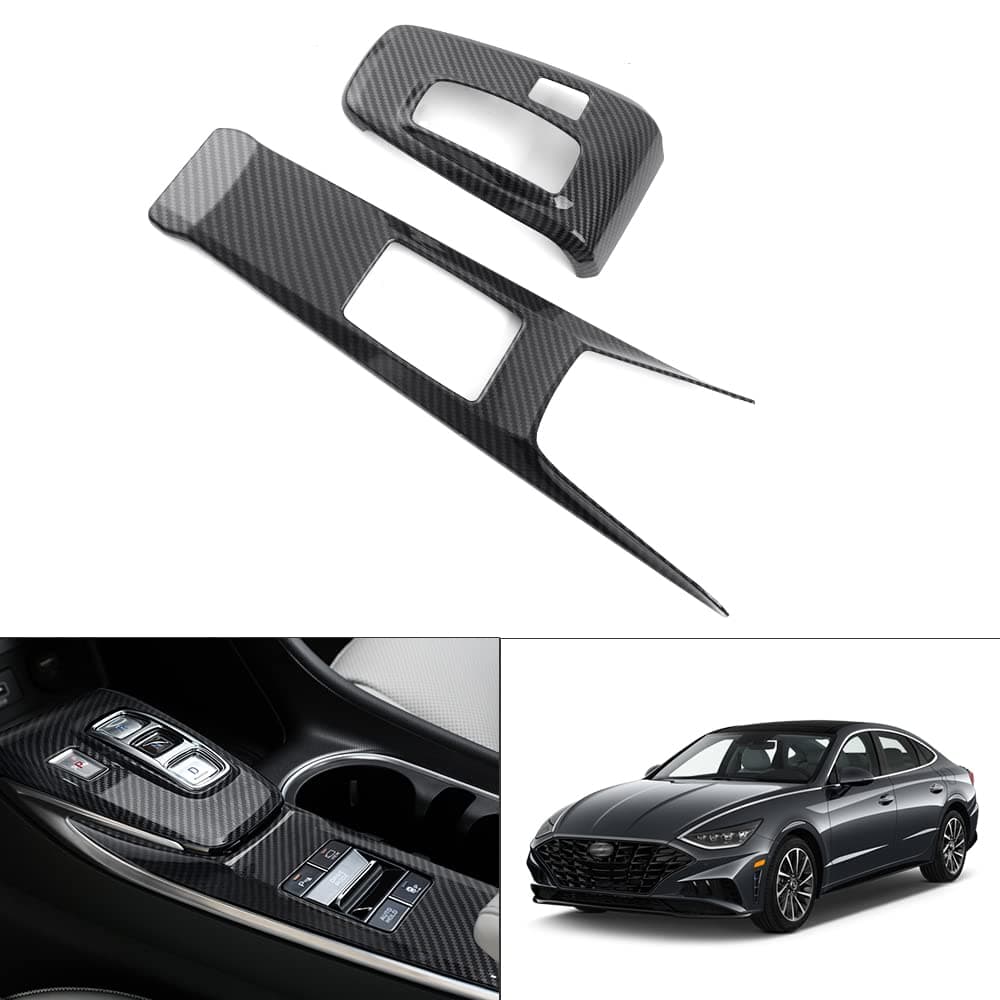 Karltys Gear Shift Cover for Hyundai Sonata DN8 2020-2023 2024 Accessories Carbon Fiber Interior Center Console Gear Shift Panel Cover Trim Sticker ABS 2PCS