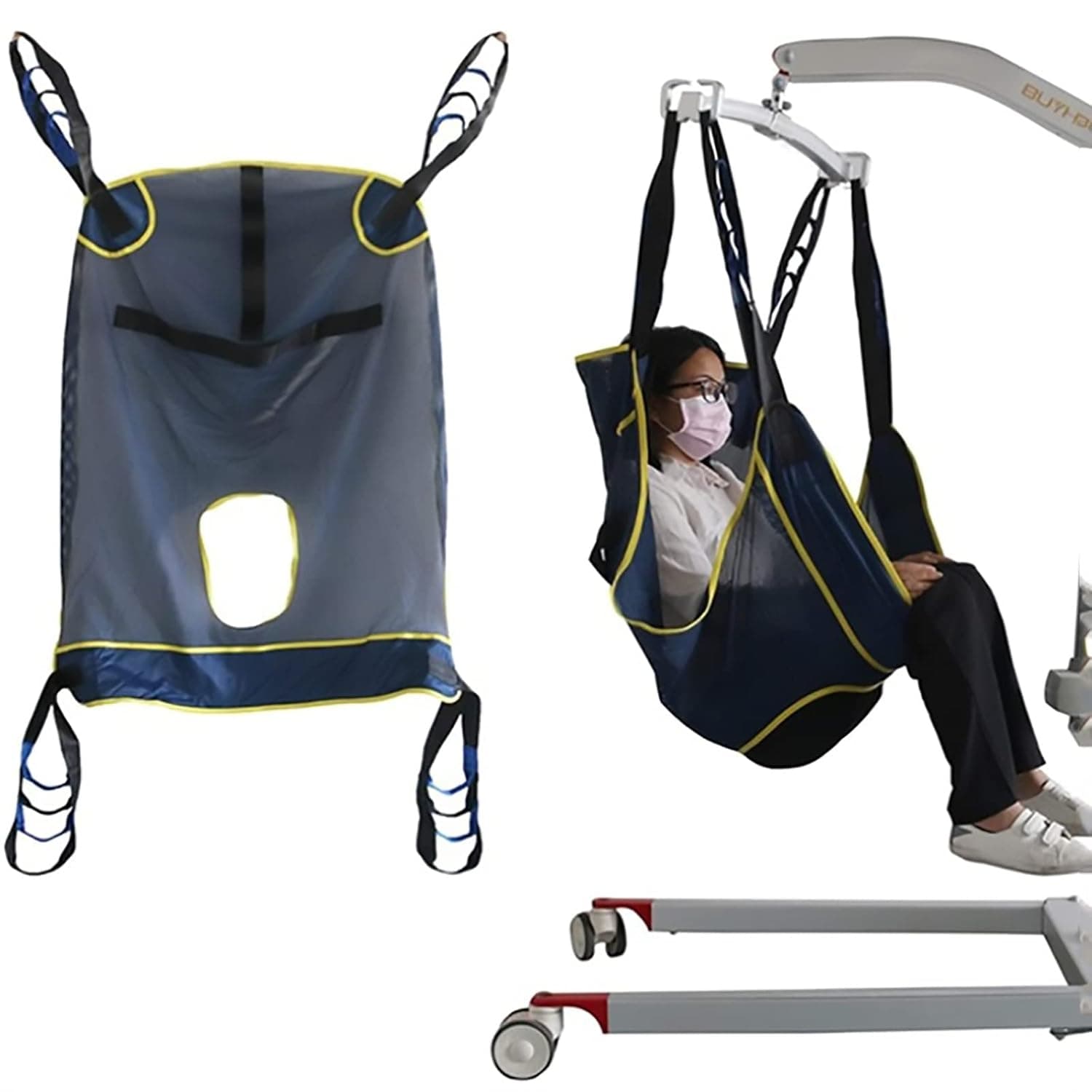 Toileting Sling, patient lift sling mesh breathable with head support commode opening for medical disabled full body sling