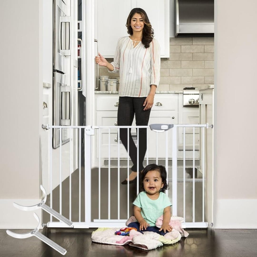 DMG Auto Close Safety Baby Gate, Child Gate, Expandable Baby Safety Gate, The Maximum Suitable Width is 143 cm, Including 10 cm, 20 cm, 30 cm Extension Rack, Baby Pet Dual Protection (Size : 75-84cm)