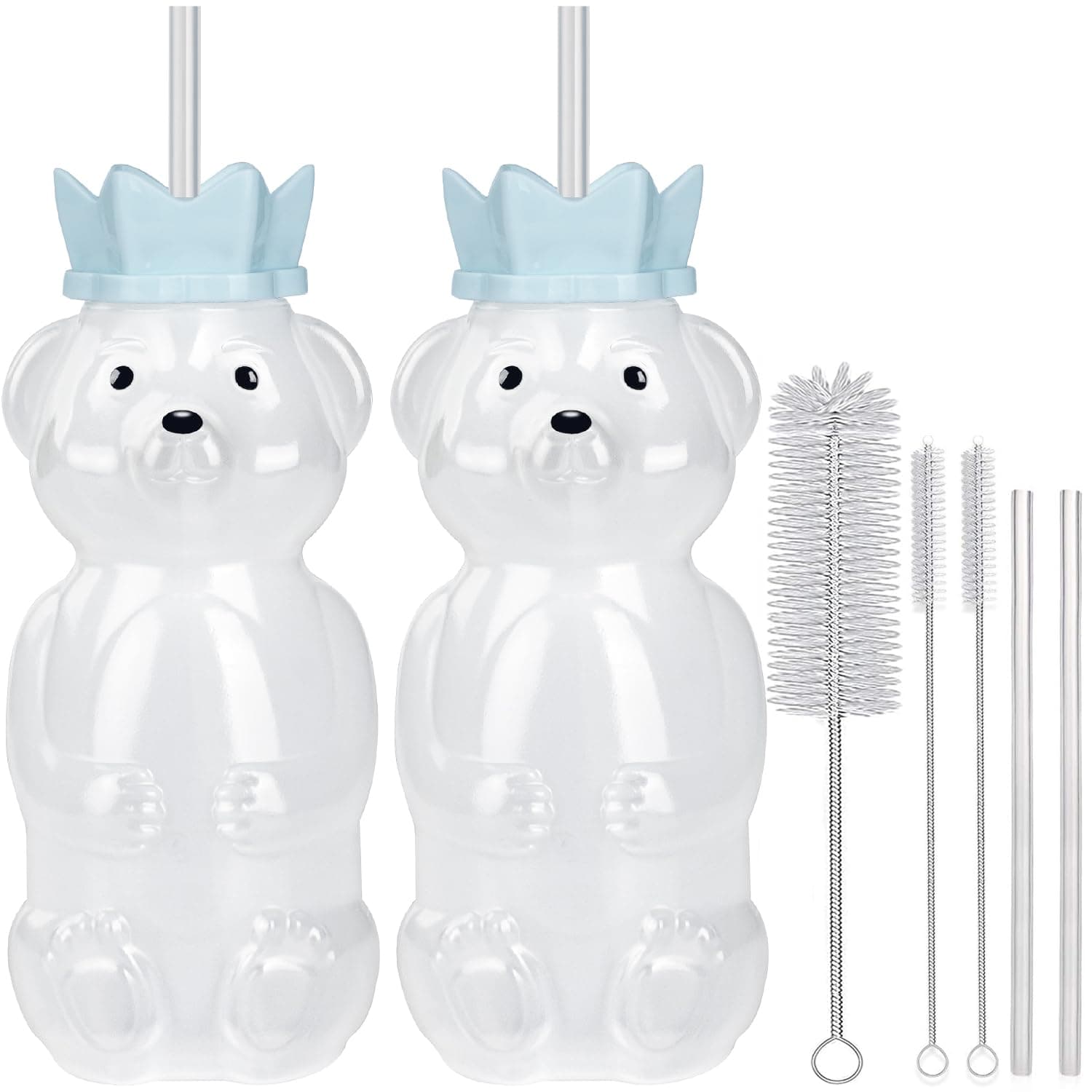 Honey Bear Straw Cups, Juice Bear Bottle Drinking Cup Long Straws with 4 Flexible Straws & Cleaning Tools, 8-Ounce Therapy Sippy Bottles for Speech and Feeding Training, Food-Grade & BPA Free 2 Pack